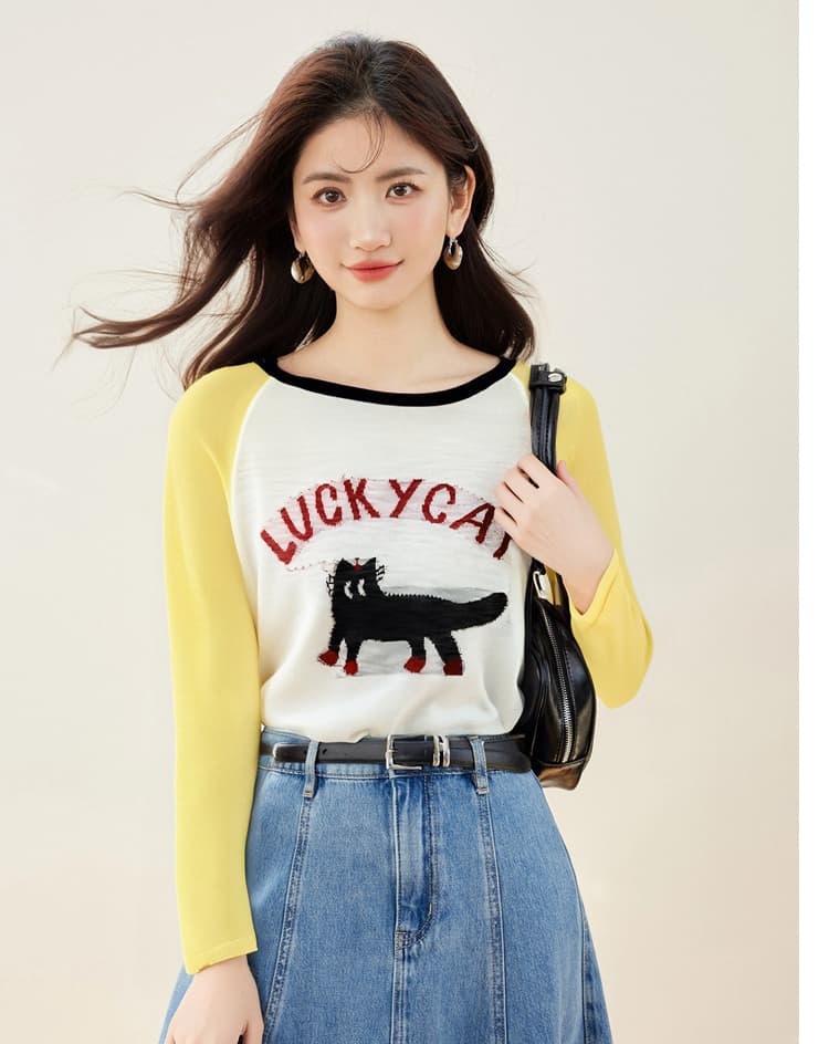 파란색 삽입 어깨 새끼 고양이 긴팔 얇은 스타일 자외선 차단 블라우스 티셔츠 여성 새로운 2026 초여름 상세 이미지 4