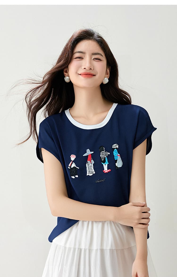 한 부서 캐주얼 카드 사람들을 패스 자수 라운드 넥 반팔 맨위 긍정적 인 어깨 슬림해 보이는 연령 감소 티셔츠 상세 이미지 7