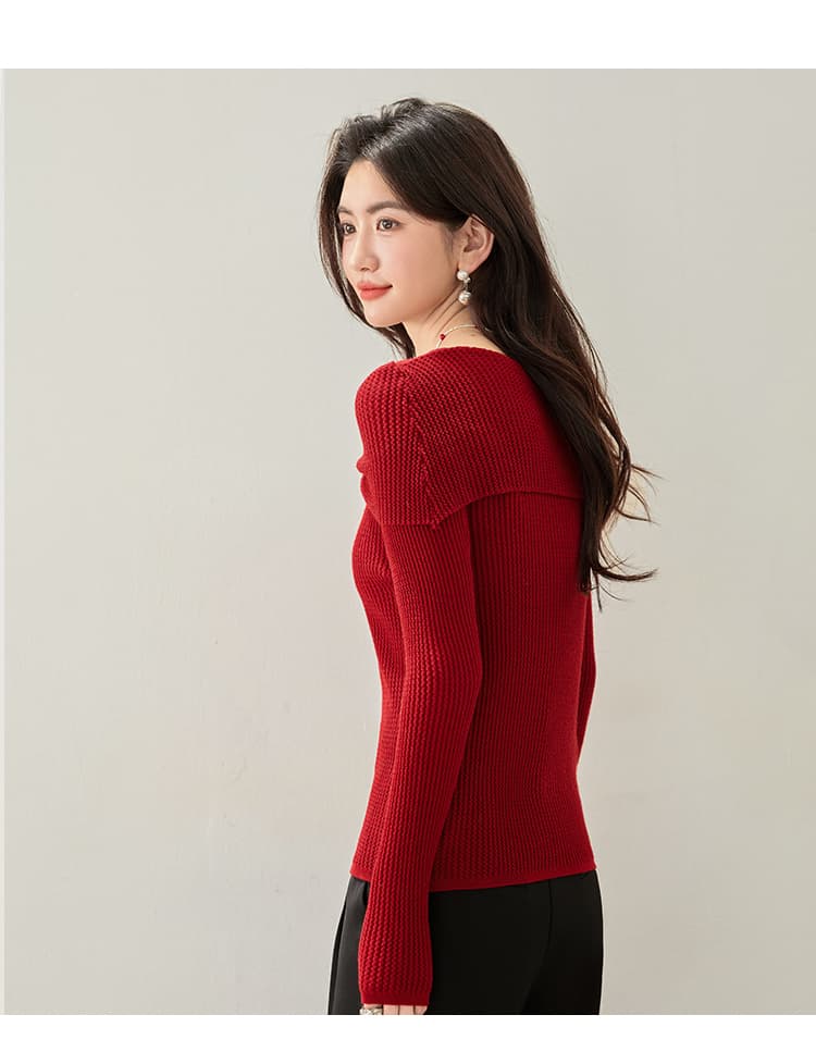 실사 2026 새로운 양모 나비 매듭 큰 배 칼라 우아함 프로 피부 몸매 가꾸기 니트 스웨터 여성 상세 이미지 12
