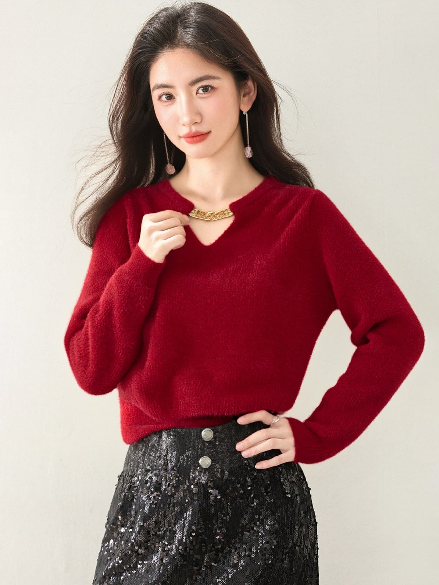 통제 가격 이상 129 실사 2025 디자인 센스 홀로우 아웃 스웨터 여자 가을 겨울 작은 샤넬 스타일 니트 스웨터 맨위 이미지 3