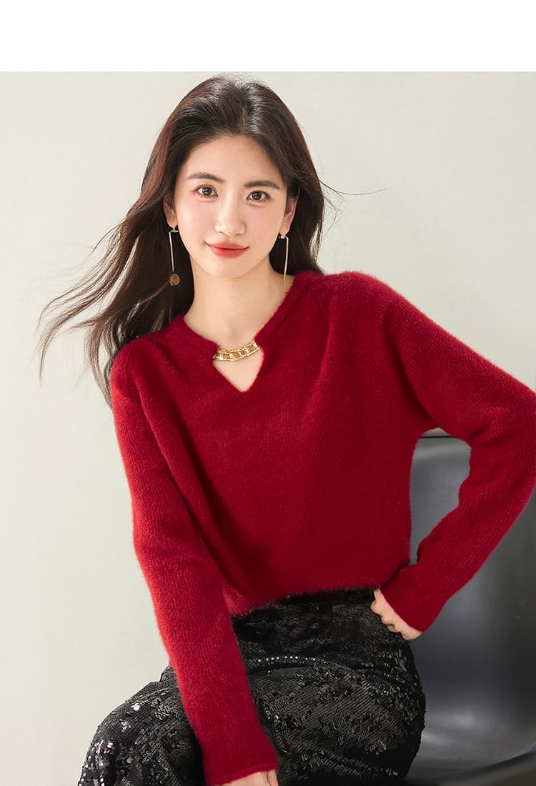 통제 가격 이상 129 실사 2025 디자인 센스 홀로우 아웃 스웨터 여자 가을 겨울 작은 샤넬 스타일 니트 스웨터 맨위 상세 이미지 2