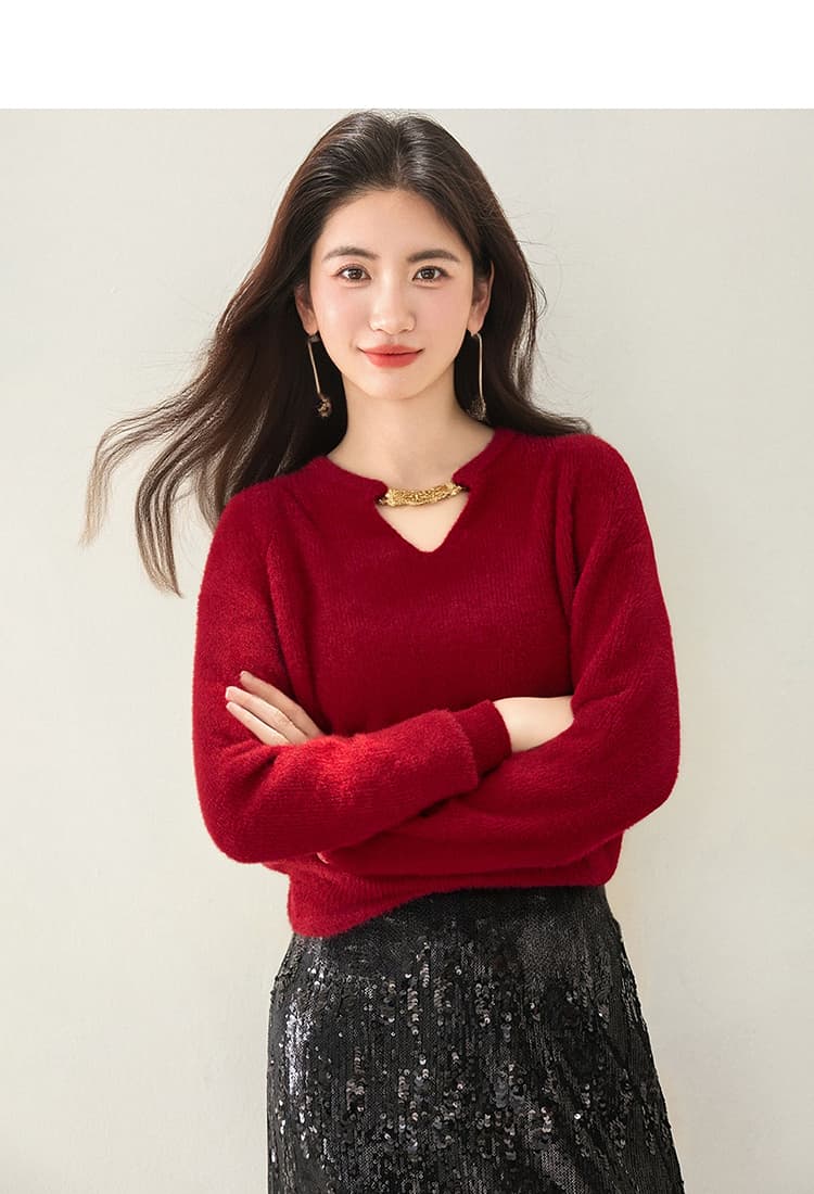 통제 가격 이상 129 실사 2025 디자인 센스 홀로우 아웃 스웨터 여자 가을 겨울 작은 샤넬 스타일 니트 스웨터 맨위 상세 이미지 5