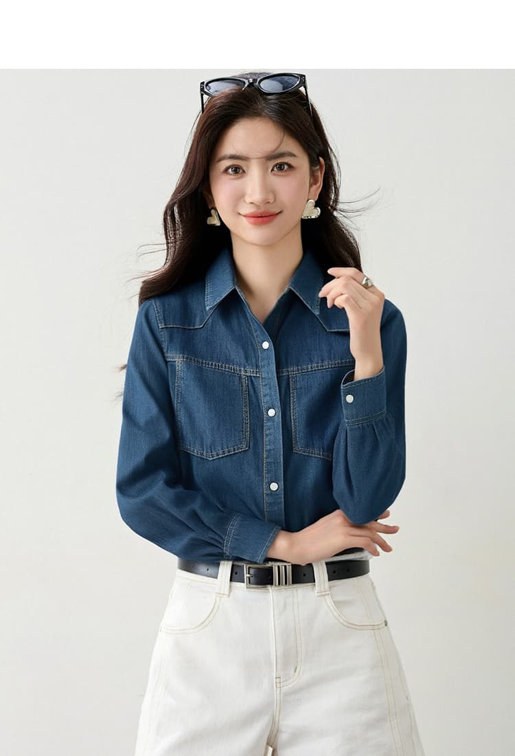 실사 2026 봄 스택 착용 기타 세련된 환경 보호 워시 물 프랑스식 레트로 데님 셔츠 재킷 상세 이미지 5