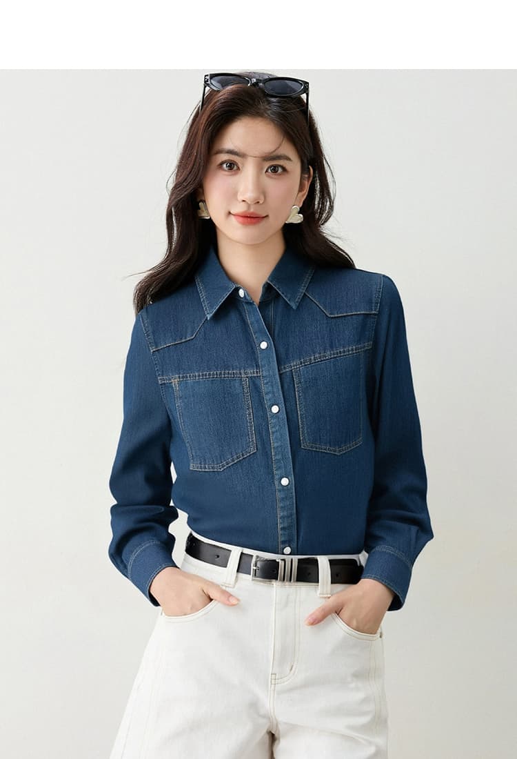 실사 2026 봄 스택 착용 기타 세련된 환경 보호 워시 물 프랑스식 레트로 데님 셔츠 재킷 상세 이미지 6