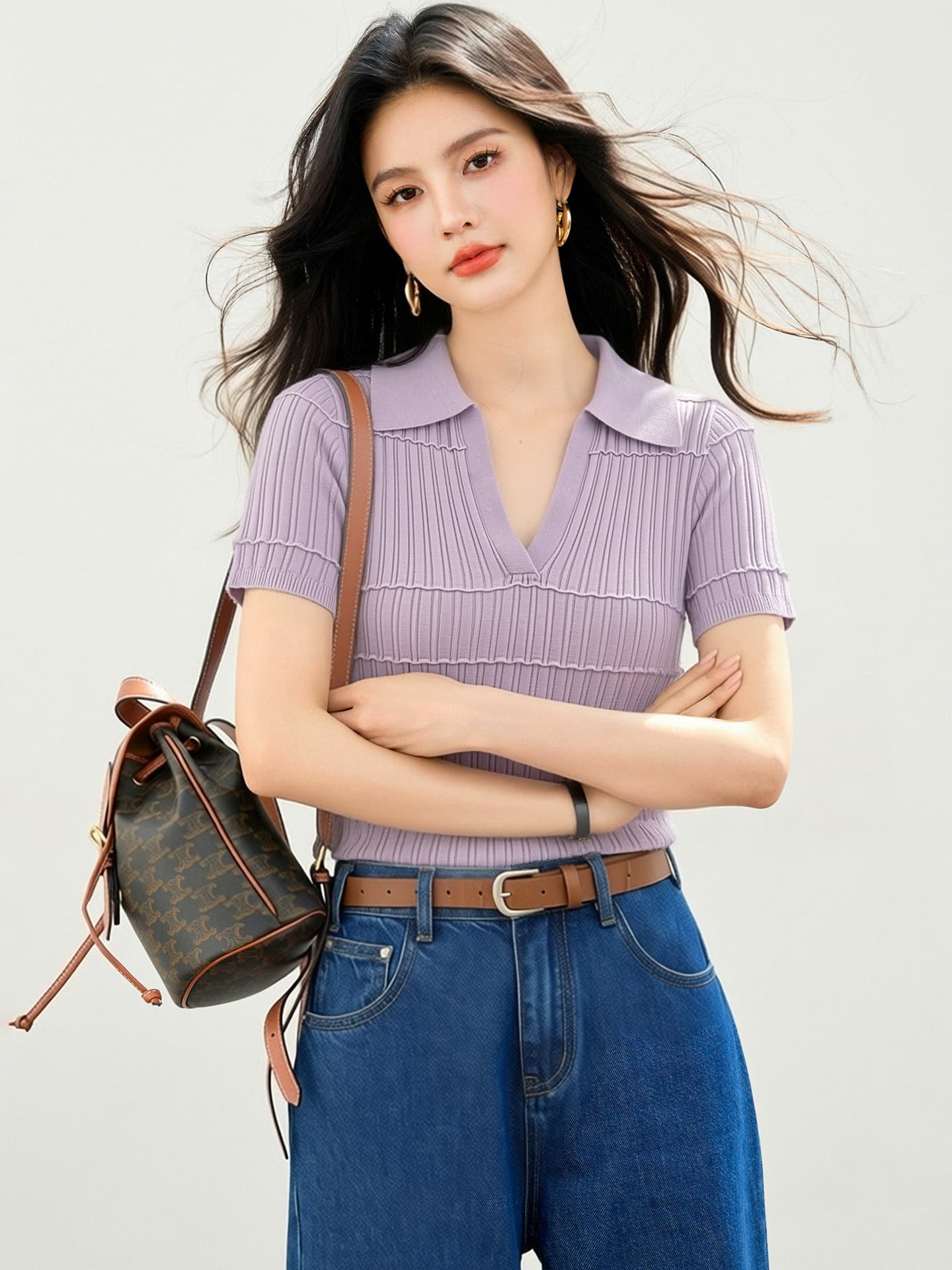 실사 있음 2026 POLO 칼라 긍정적 인 어깨 니트 반팔 여성 여름 새로운 단추 질감 센스 몸매 가꾸기 맨위 이미지 4