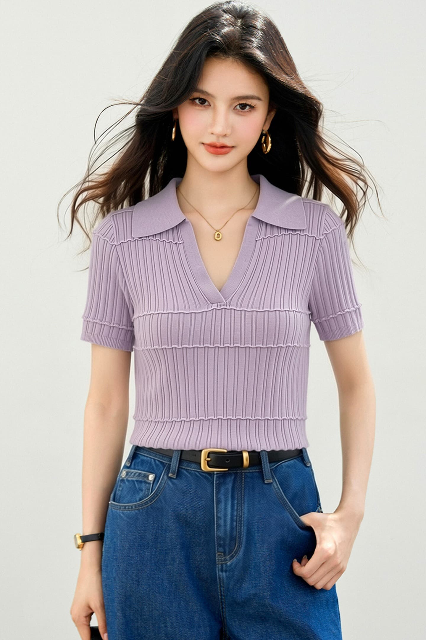실사 있음 2026 POLO 칼라 긍정적 인 어깨 니트 반팔 여성 여름 새로운 단추 질감 센스 몸매 가꾸기 맨위 이미지 5