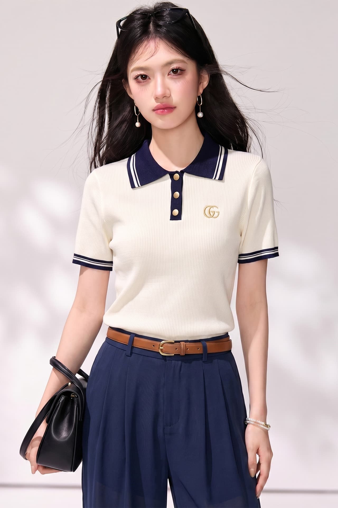 실사 있음 2026 여름 배색 POLO 칼라 자수 반팔 여성 다용도 캐주얼 다용도 외국 가스 맨위 이미지 5
