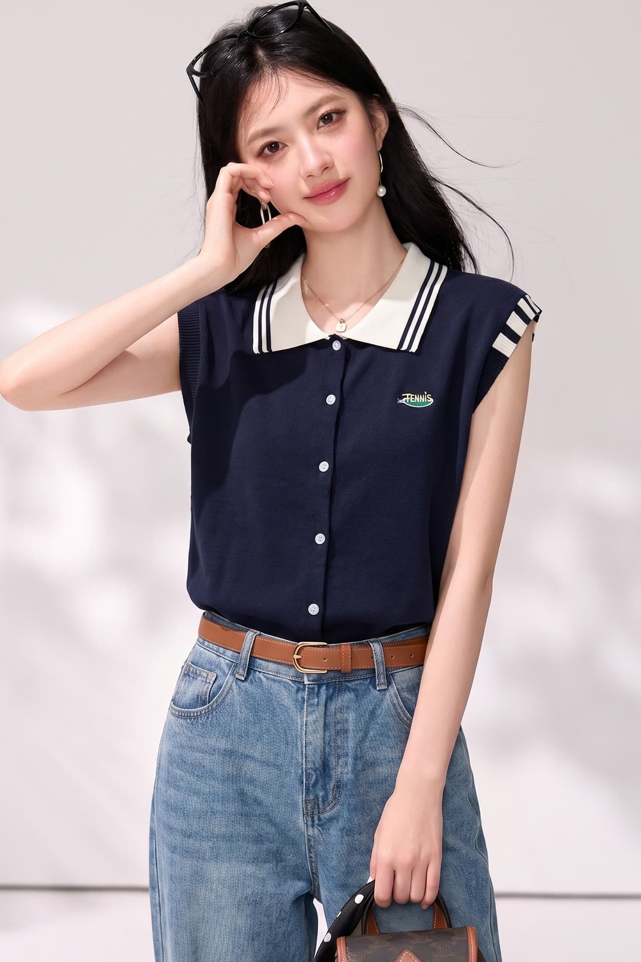 실사 있음 2026 여름 POLO 칼라 얇은 스타일 조끼 베스트 반팔 여성 슬림해 보이는 다용도 민소매 맨위 이미지 4