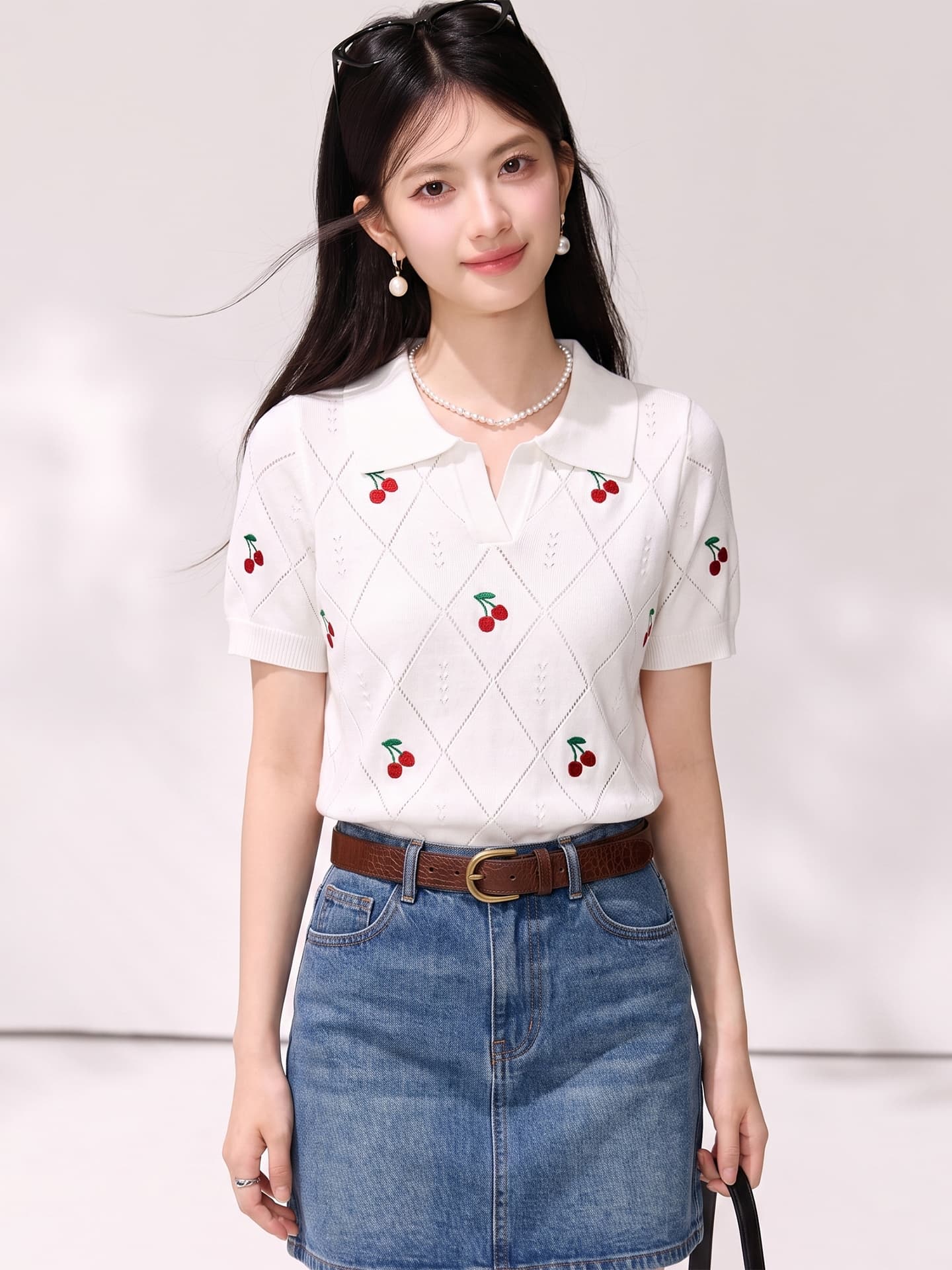 있음 2026 레트로 홀로우 아웃 자수 반팔 니트 스웨터 여성 새로운 여름 루즈핏 슬림해 보이는 외국 가스 연령 감소 맨위 이미지 2