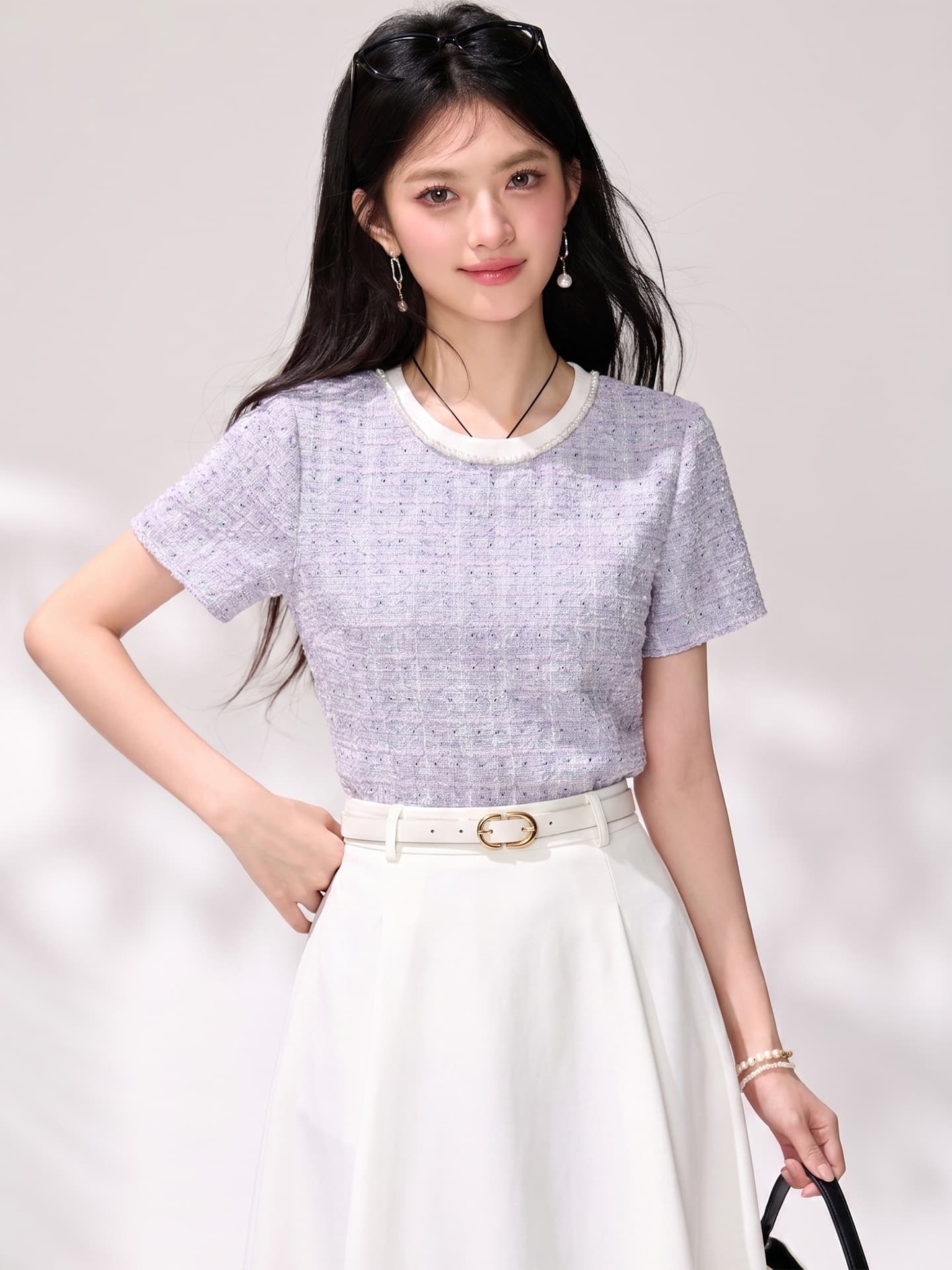 파란색 꿈 나라 라운드 넥 반팔 티셔츠 여성 여름 새로운 작은 샤넬 스타일 고유 한 Chic 맨위 이미지 3