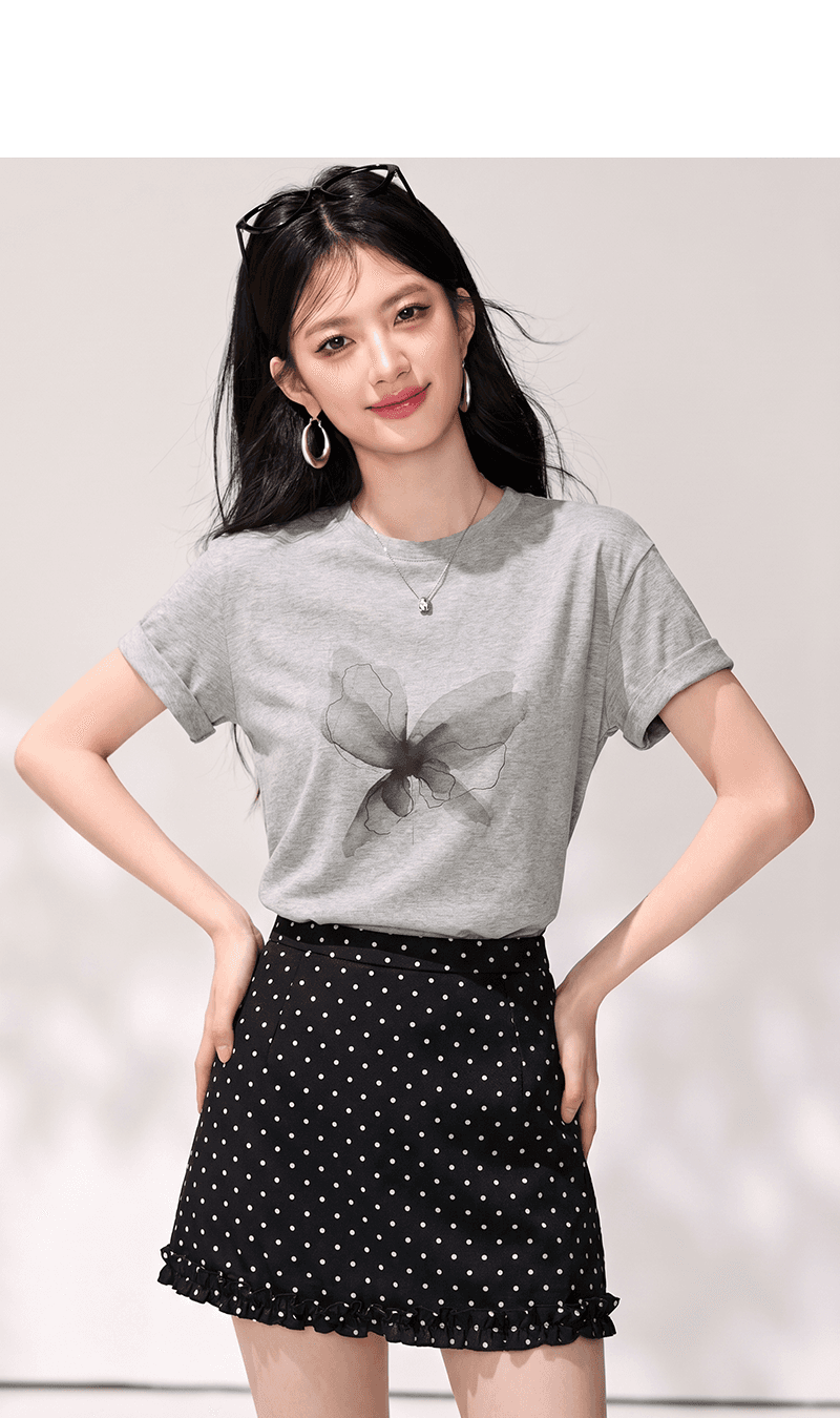 실사 2026 여름 새로운 캐주얼 프린트 티셔츠 라운드 넥 루즈핏 가을 어깨 소매 맨위 풀오버 미니멀리즘 상세 이미지 2