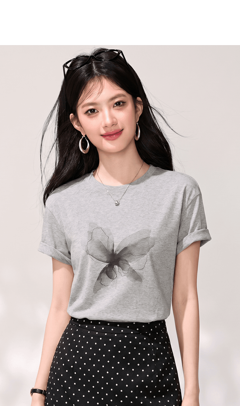 실사 2026 여름 새로운 캐주얼 프린트 티셔츠 라운드 넥 루즈핏 가을 어깨 소매 맨위 풀오버 미니멀리즘 상세 이미지 5