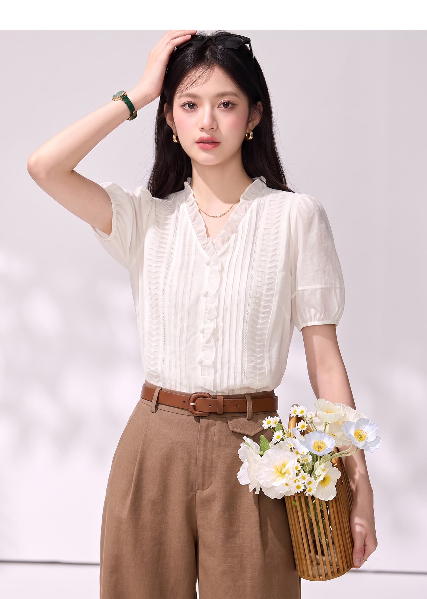 셔츠 여성용 짧은 소매 자수 부드러운 바람 셔츠 목이버섯 주간 실크 라이 경기 서울 맨위 상세 이미지 3