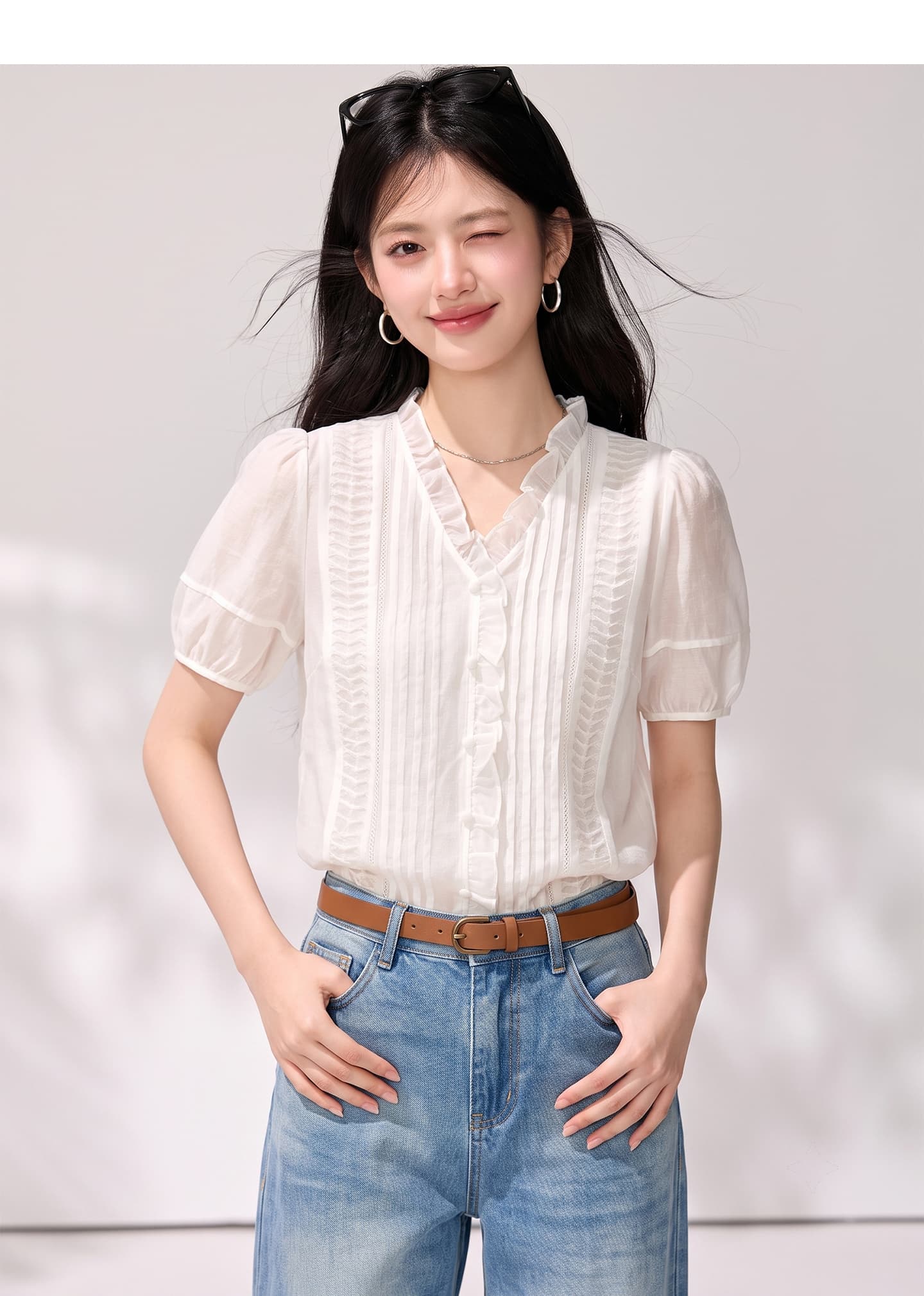 셔츠 여성용 짧은 소매 자수 부드러운 바람 셔츠 목이버섯 주간 실크 라이 경기 서울 맨위 상세 이미지 4