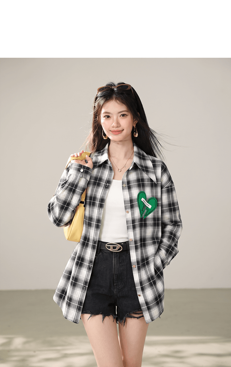 실사 2026 년 가을 아메리칸 레트로 체크무늬 루즈핏 패션 다용도 출퇴근 캐주얼 셔츠 맨위 상세 이미지 5