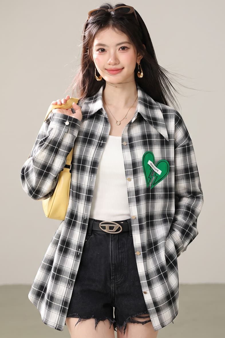 실사 2026 년 가을 아메리칸 레트로 체크무늬 루즈핏 패션 다용도 출퇴근 캐주얼 셔츠 맨위 이미지 7