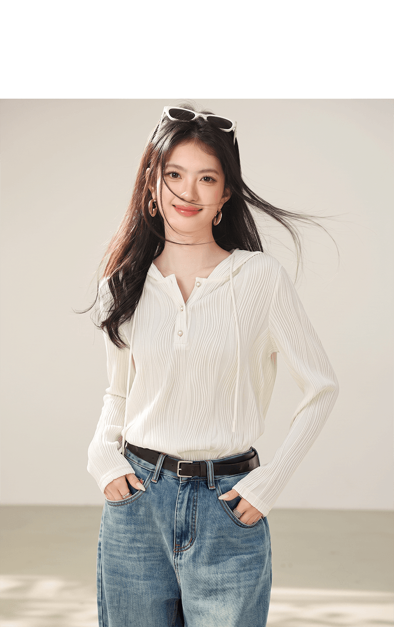 실사 후드 티셔츠 여성 2026 가을 새로운 질감 센스 캐주얼 Chic 긴팔 기본 셔츠 상세 이미지 5