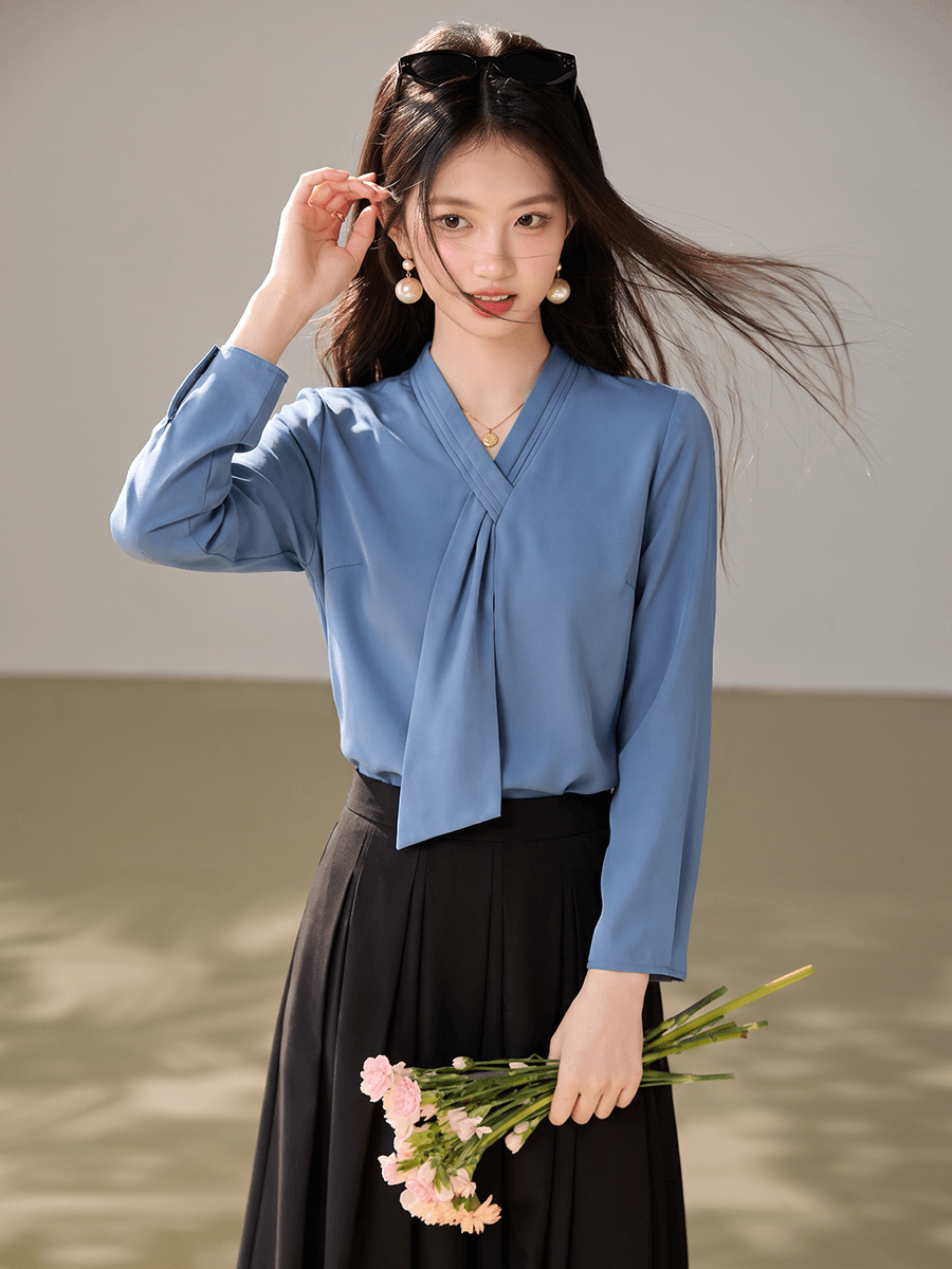 실사 2026 새로운 여성 셔츠 고급 경력 면접 로드 중 셔츠 빛 요리 한 프랑스식 작은 대중 긴팔 맨위 이미지 4