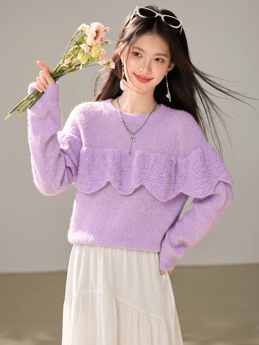 실사 있음 2026 새로운 여성 의류 다용도 보라색 홀로우 아웃 스웨터 고급 센스 착용 가져 가라. 아름다운 맨위 이미지 2