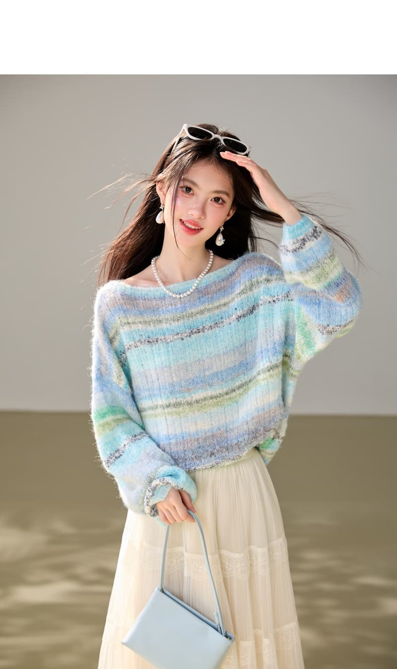 실사 홀치기 염색 색상 무지개 스트라이프 해마 스웨터 니트 스웨터 여성 이른 가을 루즈핏 디자인 센스 느긋한 긴팔 상세 이미지 8