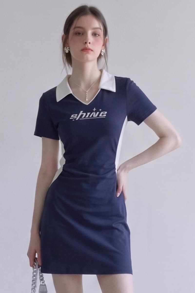 실사 한국 스타일 캐주얼 드레스 2026 여름 새로운 알파벳 프린트 펌프 Pleat 허리 수축 슬림해 보이는 트임 치마 이미지 7