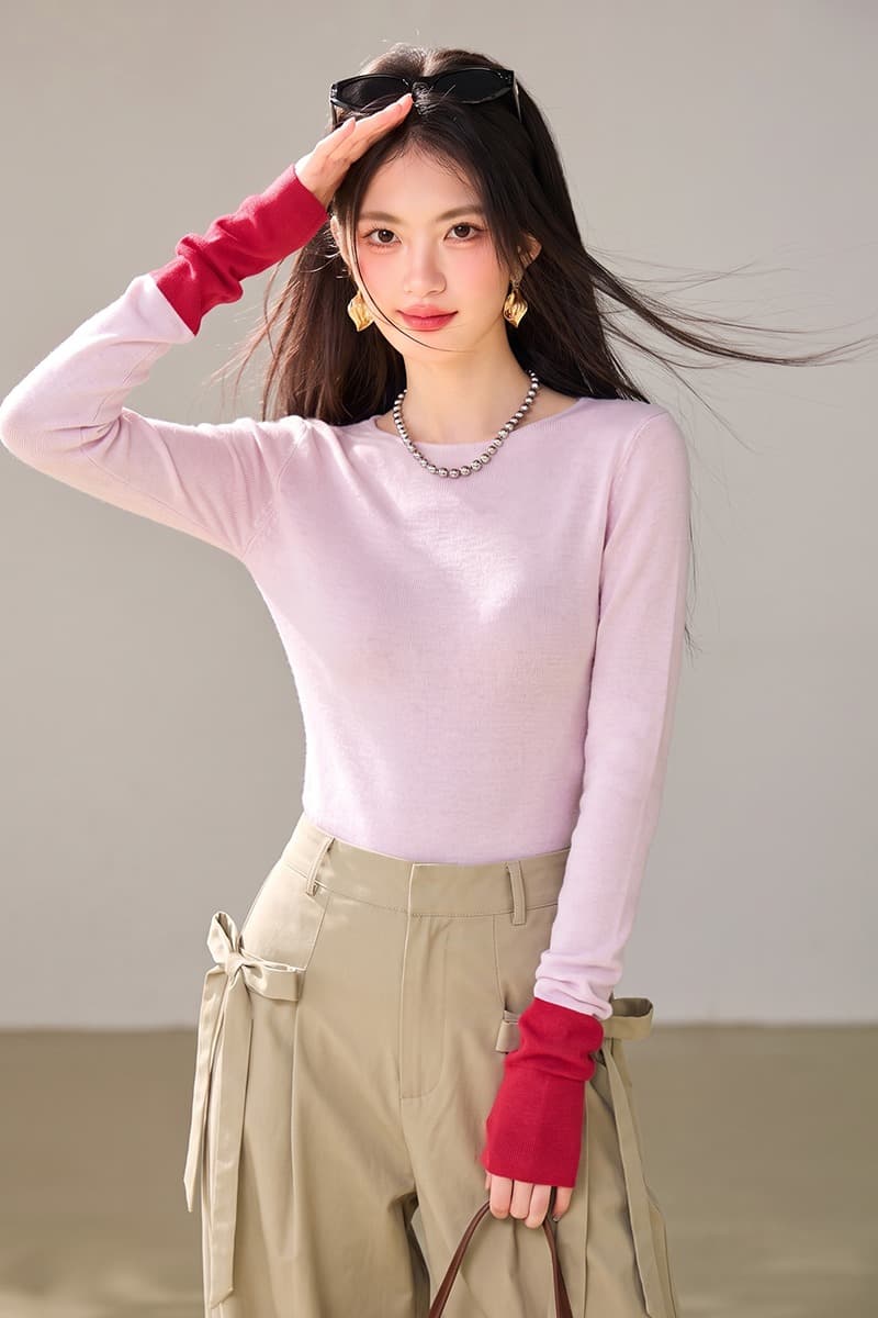 실사 사쿠라 핑크색 스티치 슬리브 만나는 2026 새로운 외국 가스 고유 한 슈퍼 잘 생긴 프랑스식 싱글 착용 맨위 이른 가을 이미지 7