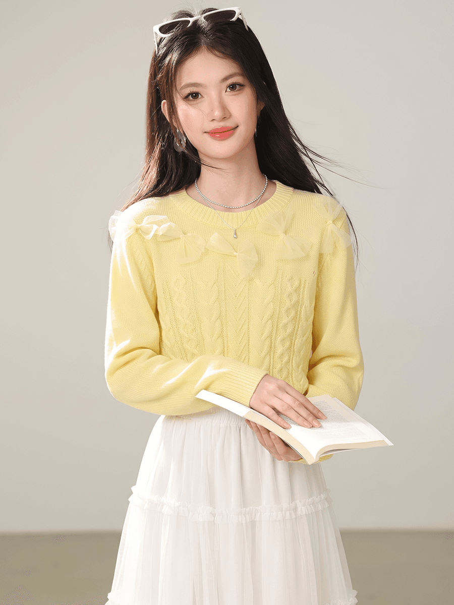 실사 나비 매듭 니트 스웨터 작은 대중 한 부서 착용 가져 가라. 싱글 착용 라운드 넥 다용도 부드러운 바람 스웨터 이미지 4