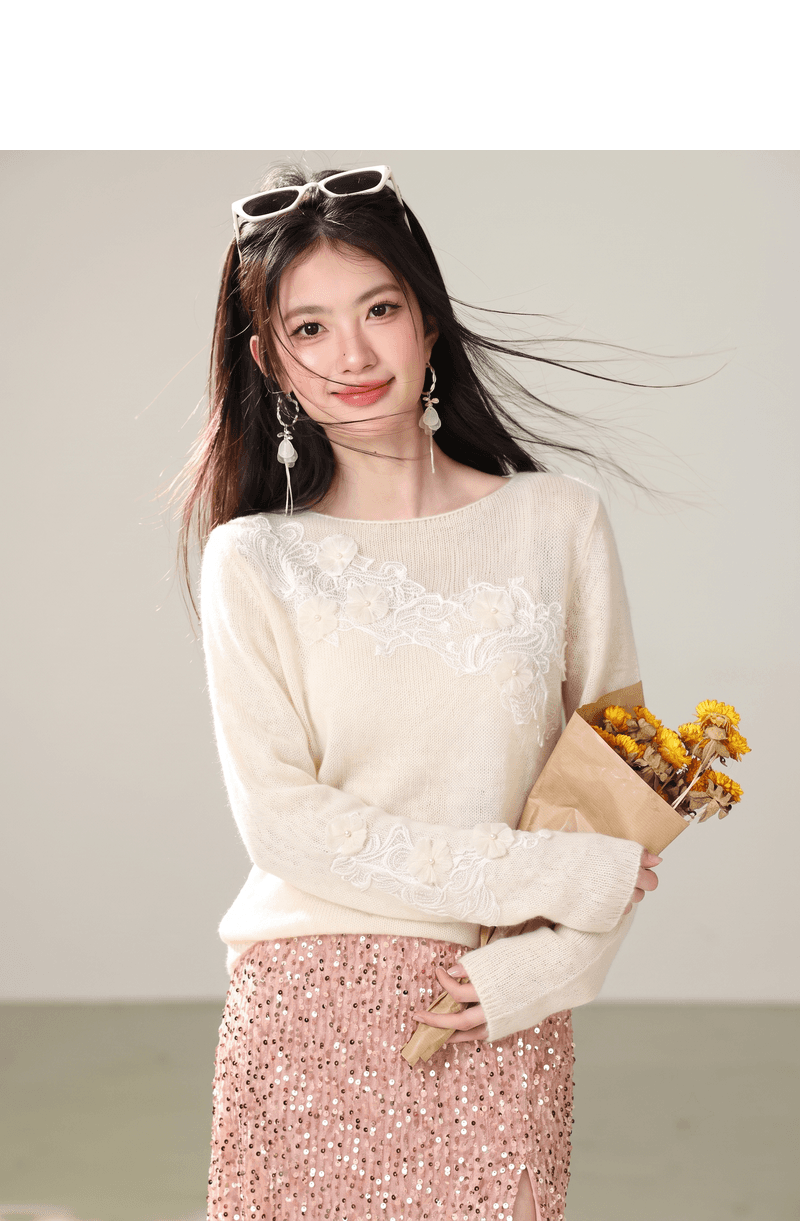 실사 나비 매듭 니트 스웨터 작은 대중 한 부서 착용 가져 가라. 싱글 착용 라운드 넥 다용도 부드러운 바람 스웨터 상세 이미지 3