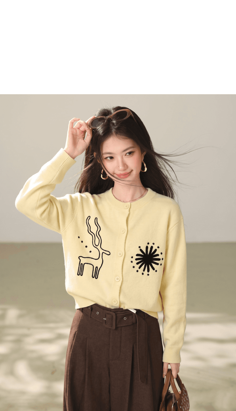 실사 2026 이른 가을 만화 자수 라운드 넥 니트 스웨터 여성 이른 가을 한 부서 얇은 스타일 외부 가져 가라. 스웨터 코트 상세 이미지 4
