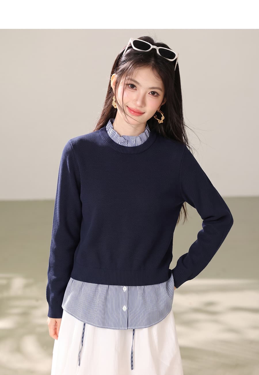실사 페이크 레이어드 프릴 스탠드 칼라 후드티 여성 2026 가을 새로운 패션 캐주얼 트렌디 연령 감소 맨위 상세 이미지 2