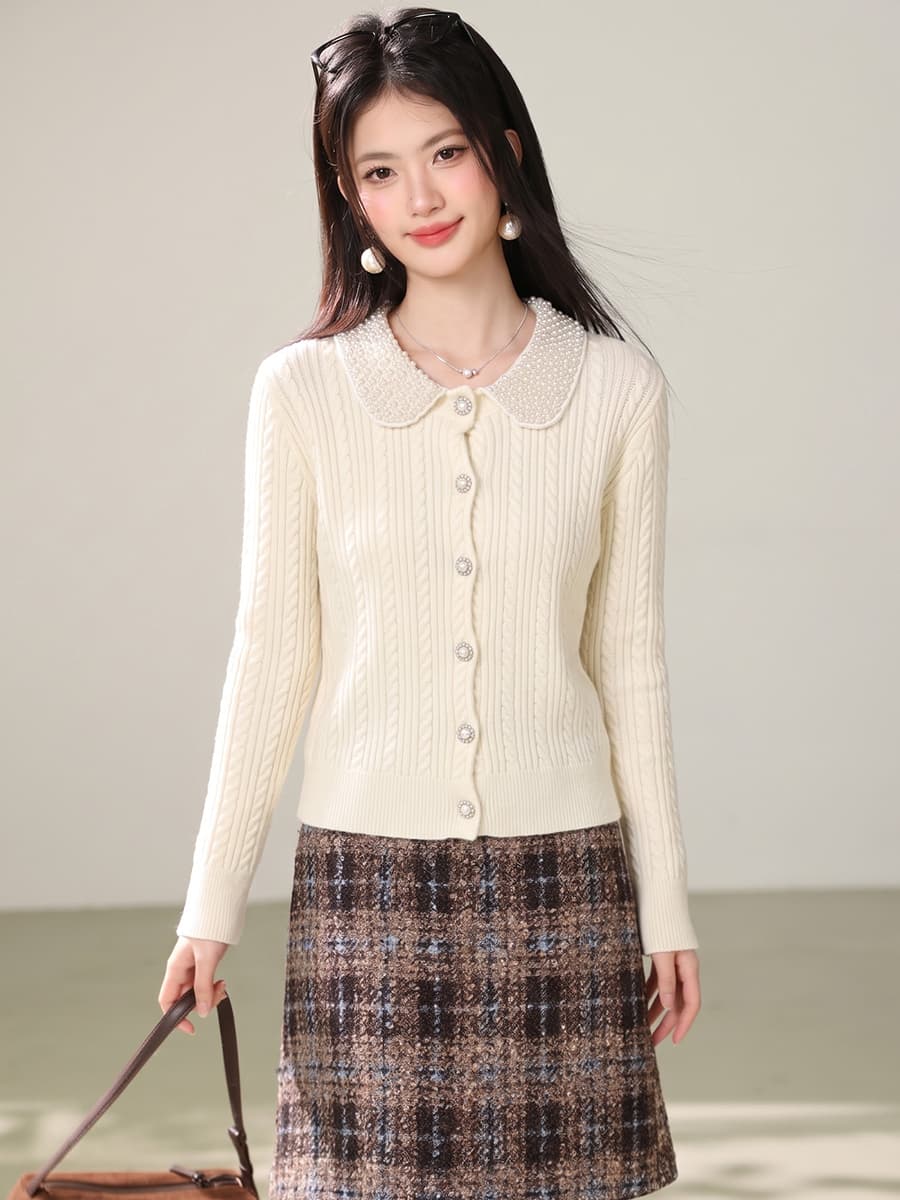 실사 레트로 폴로 칼라 니트 긴 소매 오픈 가디건 2026 가을 miu 부서 디자인 센스 부드러운 연령 감소 맨위 이미지 3