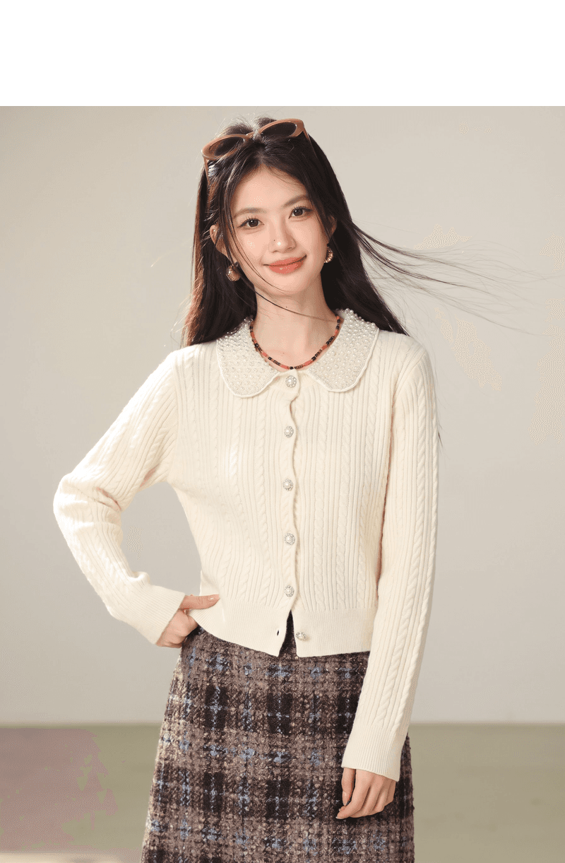 실사 레트로 폴로 칼라 니트 긴 소매 오픈 가디건 2026 가을 miu 부서 디자인 센스 부드러운 연령 감소 맨위 상세 이미지 4