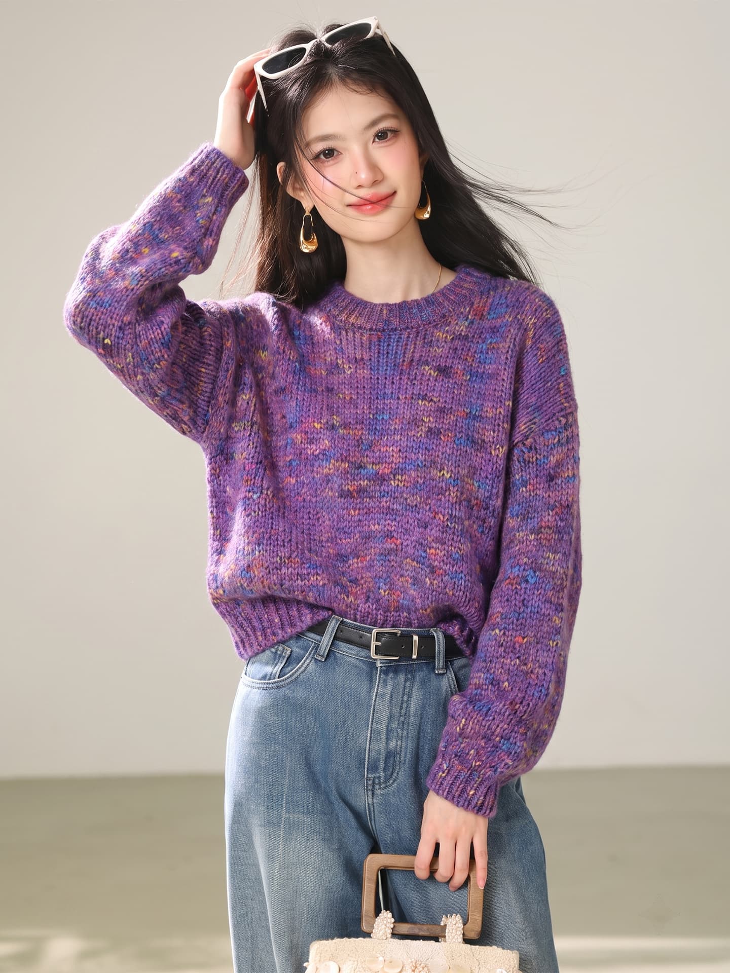 실사 한 부서 무거운 작업 레트로 꽃 실 느긋한 바람 부드러운 찹쌀 스웨터 여자 가을 겨울 새로운 고급 센스 풀오버 맨위 이미지 5