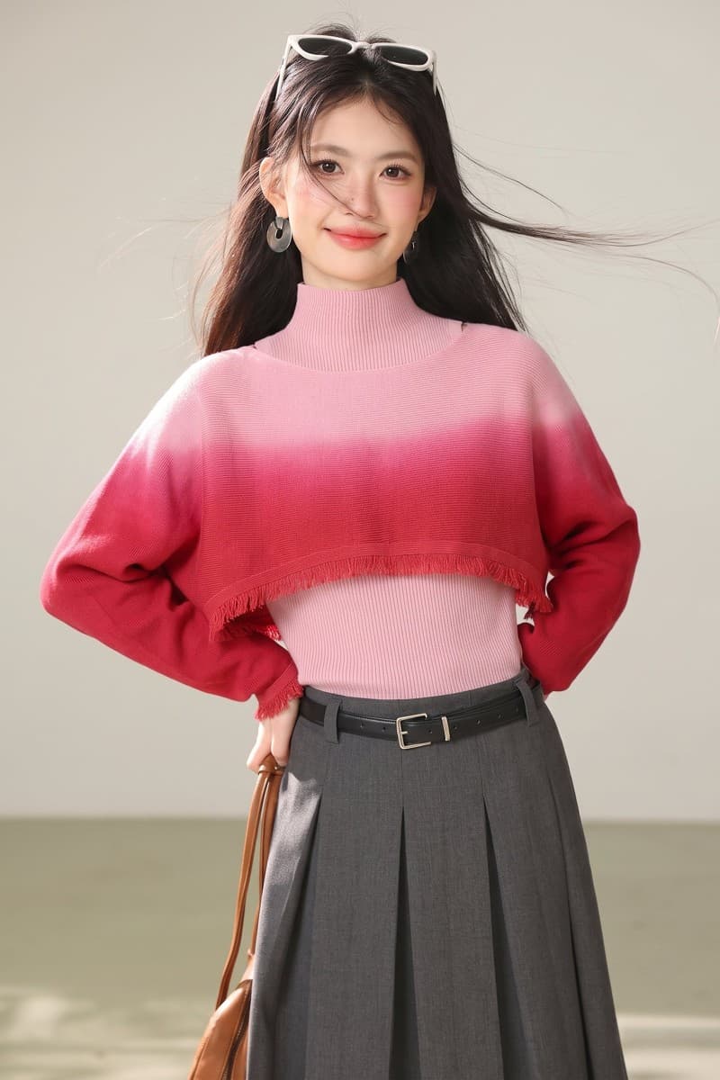 실사 2026 년 가을 만나는 인사이드 가져 가라. 조끼 맨위 터틀넥 그라데이션 색상 블라우스 니트 스웨터 세트 이미지 7