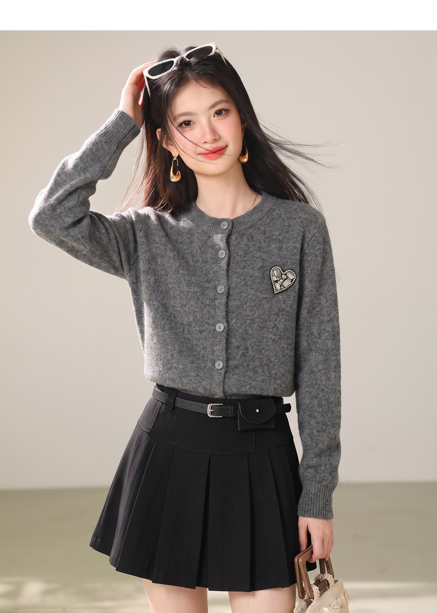 실사 프랑스식 레이스 나비 매듭 회색 스웨터 여자 디자인 센스 인사이드 잡아라. 의류 부드러운 찹쌀 니트 오픈 가디건 상세 이미지 3