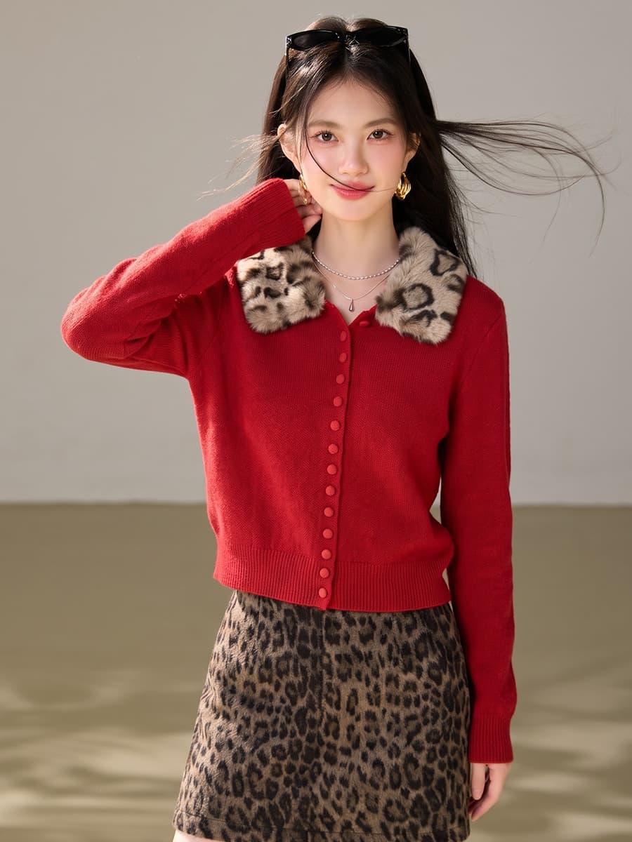 실사 레오파드 무늬 폴로 칼라 긴팔 스웨터 여자 가을 느긋한 고급 센스 니트 루즈핏 슬림해 보이는 핫걸 품격 맨위 이미지 3