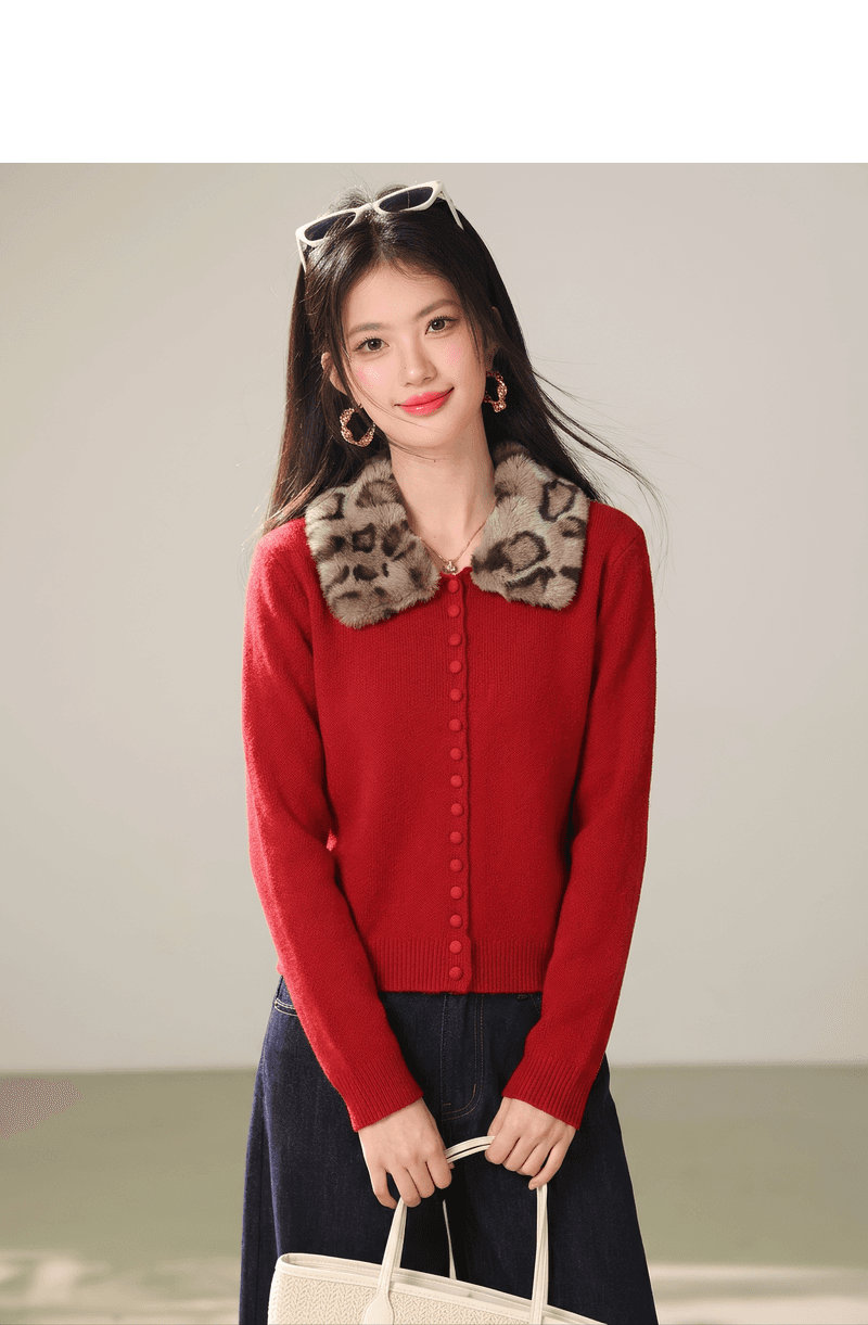 실사 레오파드 무늬 폴로 칼라 긴팔 스웨터 여자 가을 느긋한 고급 센스 니트 루즈핏 슬림해 보이는 핫걸 품격 맨위 상세 이미지 7