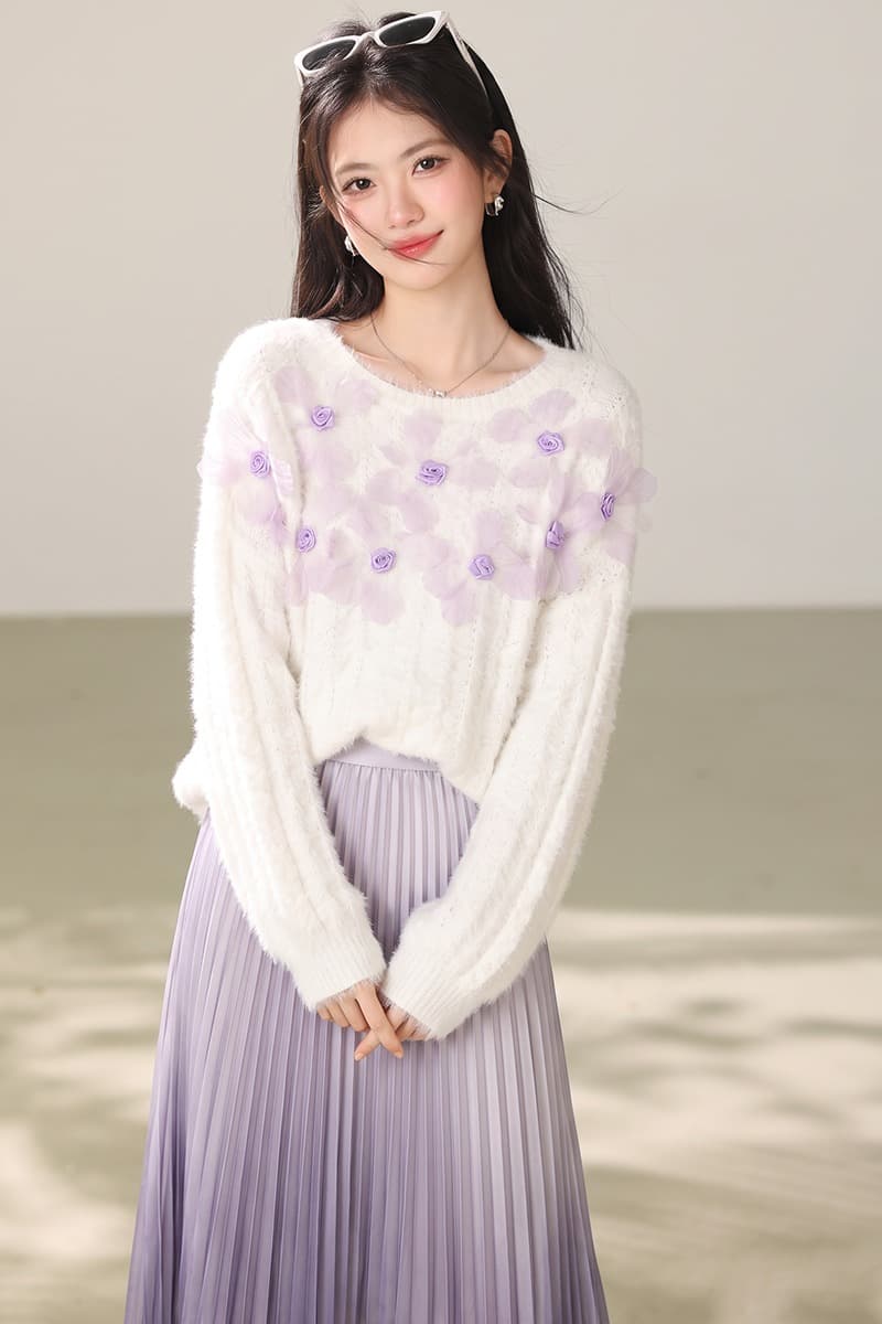 실사 부드러운 한 부서 바람 3 차원 꽃 니트 스웨터 여자 2026 년 가을 부드러운 찹쌀 디자인 센스 맨위 이미지 7