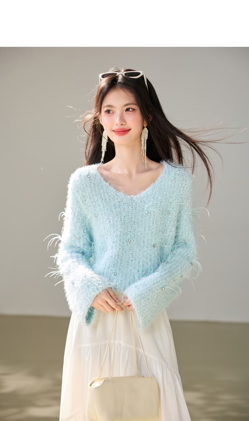 실사 작은 샤넬 스타일 다이아몬드 세팅 비즈 박기 니트 스웨터 느긋한 바람 가을 겨울 스웨터 2026 새로운 디자인 센스 길다 상세 이미지 6