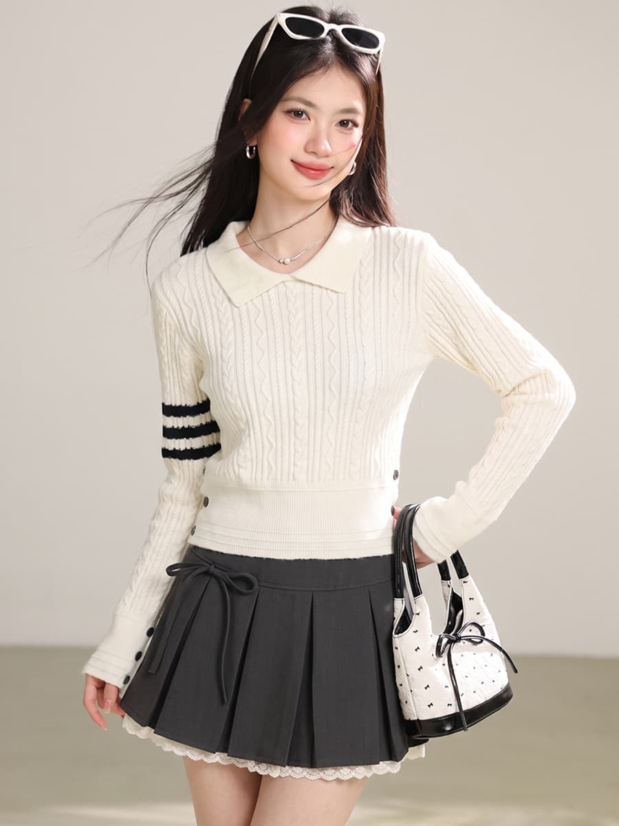 실사 POLO 칼라 긍정적 인 어깨 긴팔 스웨터 니트 스웨터 여성 이른 가을 몸매 가꾸기 쇼트 스타일 인사이드 가져 가라. 기본 셔츠 맨위 이미지 2