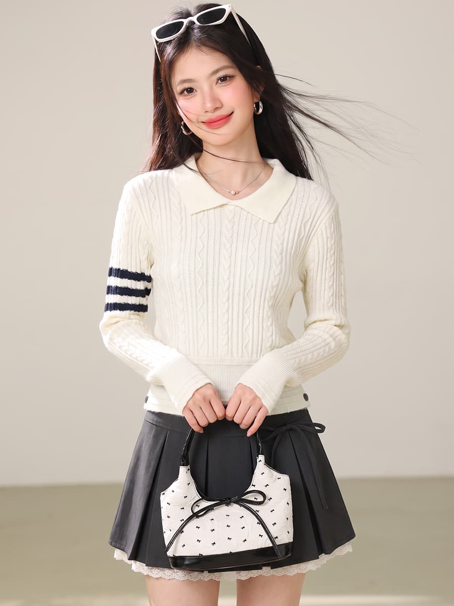 실사 POLO 칼라 긍정적 인 어깨 긴팔 스웨터 니트 스웨터 여성 이른 가을 몸매 가꾸기 쇼트 스타일 인사이드 가져 가라. 기본 셔츠 맨위 이미지 3