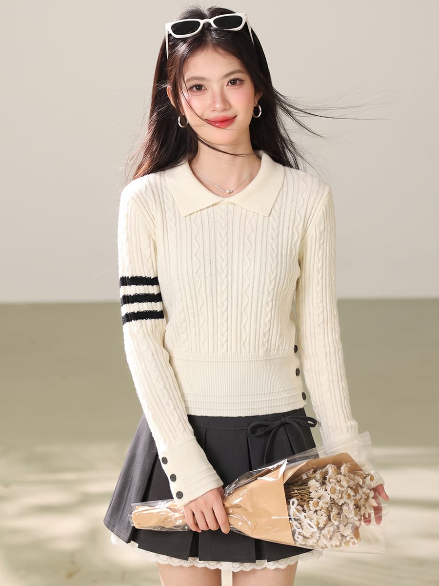 실사 POLO 칼라 긍정적 인 어깨 긴팔 스웨터 니트 스웨터 여성 이른 가을 몸매 가꾸기 쇼트 스타일 인사이드 가져 가라. 기본 셔츠 맨위 이미지 4