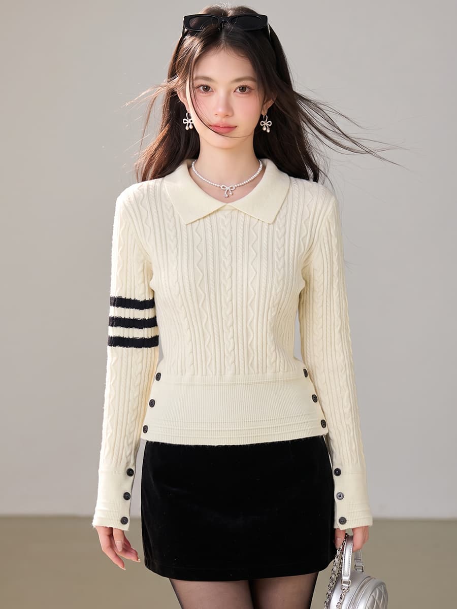 실사 POLO 칼라 긍정적 인 어깨 긴팔 스웨터 니트 스웨터 여성 이른 가을 몸매 가꾸기 쇼트 스타일 인사이드 가져 가라. 기본 셔츠 맨위 이미지 5
