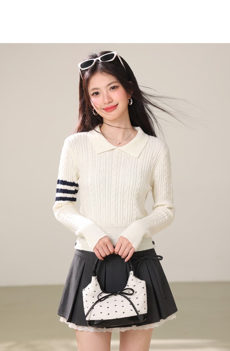 실사 POLO 칼라 긍정적 인 어깨 긴팔 스웨터 니트 스웨터 여성 이른 가을 몸매 가꾸기 쇼트 스타일 인사이드 가져 가라. 기본 셔츠 맨위 상세 이미지 2
