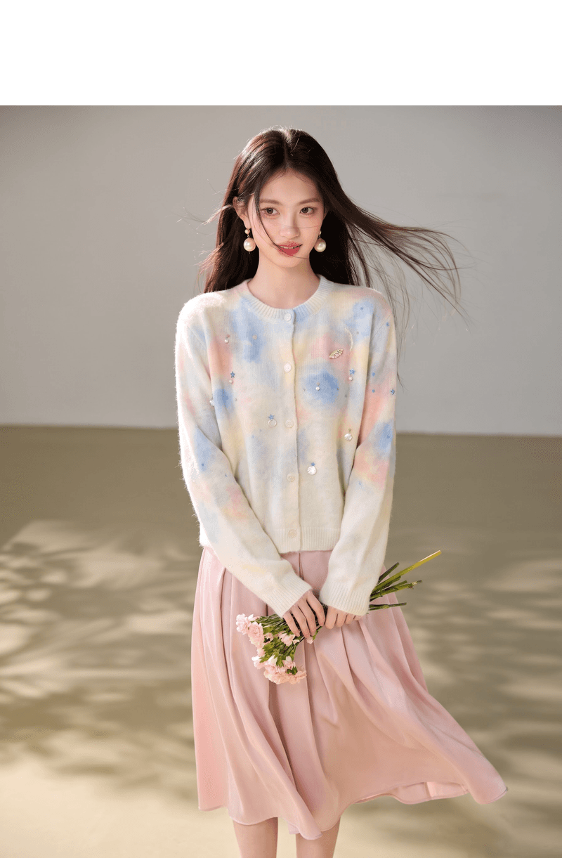 실사 부드러운 식물 자수 라운드 넥 니트 오픈 가디건 여성 가을 싱글 줄 버튼 레트로 긴팔 루즈핏 재킷 상세 이미지 3