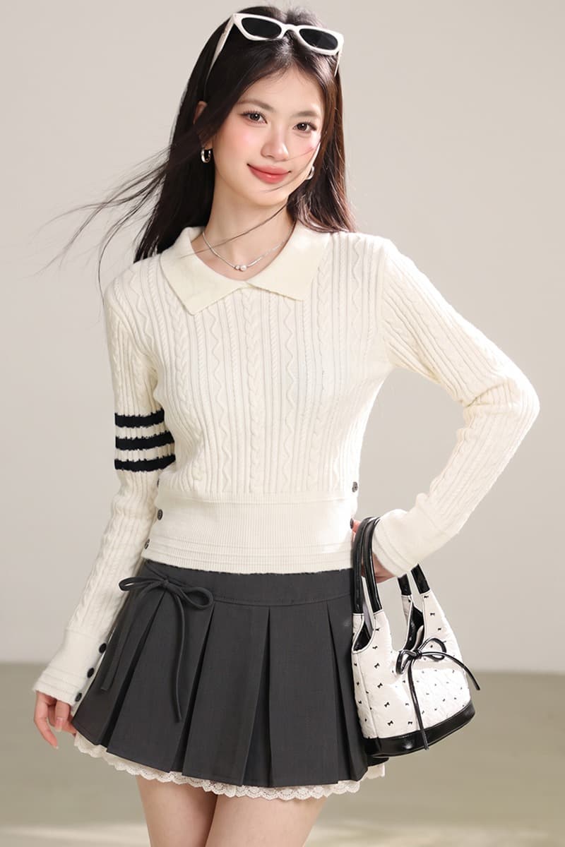실사 POLO 칼라 긍정적 인 어깨 긴팔 스웨터 니트 스웨터 여성 이른 가을 몸매 가꾸기 쇼트 스타일 인사이드 가져 가라. 기본 셔츠 맨위 이미지 7
