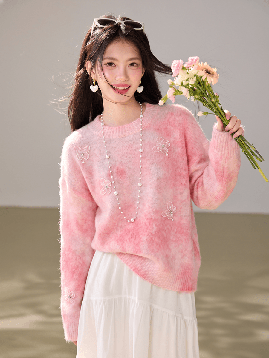 실사 분말 색 후광 염색 니트 스웨터 2026 가을 새로운 슈퍼 잘 생긴 한 부서 chic Chic 작은 맨위 여성 이미지 2
