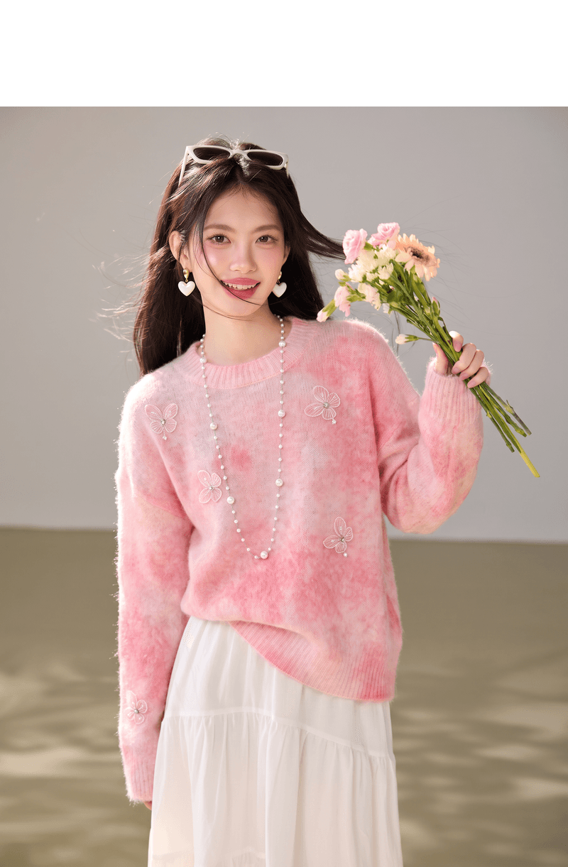 실사 분말 색 후광 염색 니트 스웨터 2026 가을 새로운 슈퍼 잘 생긴 한 부서 chic Chic 작은 맨위 여성 상세 이미지 3