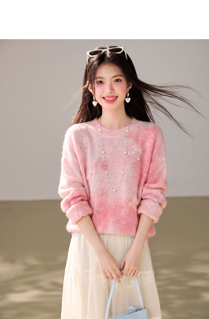 실사 분말 색 후광 염색 니트 스웨터 2026 가을 새로운 슈퍼 잘 생긴 한 부서 chic Chic 작은 맨위 여성 상세 이미지 4
