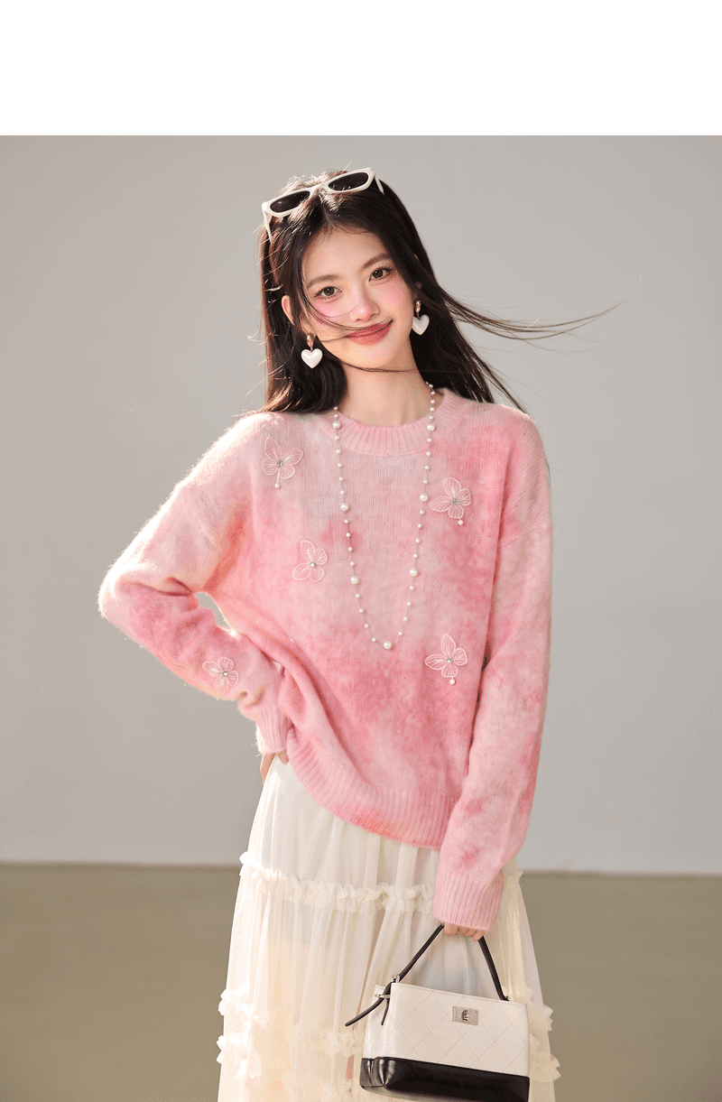 실사 분말 색 후광 염색 니트 스웨터 2026 가을 새로운 슈퍼 잘 생긴 한 부서 chic Chic 작은 맨위 여성 상세 이미지 5